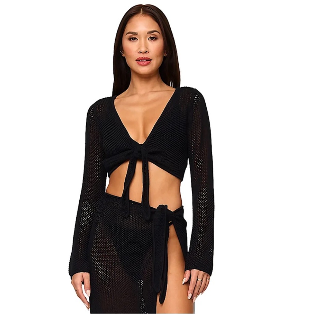 L*Space Los Cabos Black Knit crochet Swim Coverup - Top ONLY